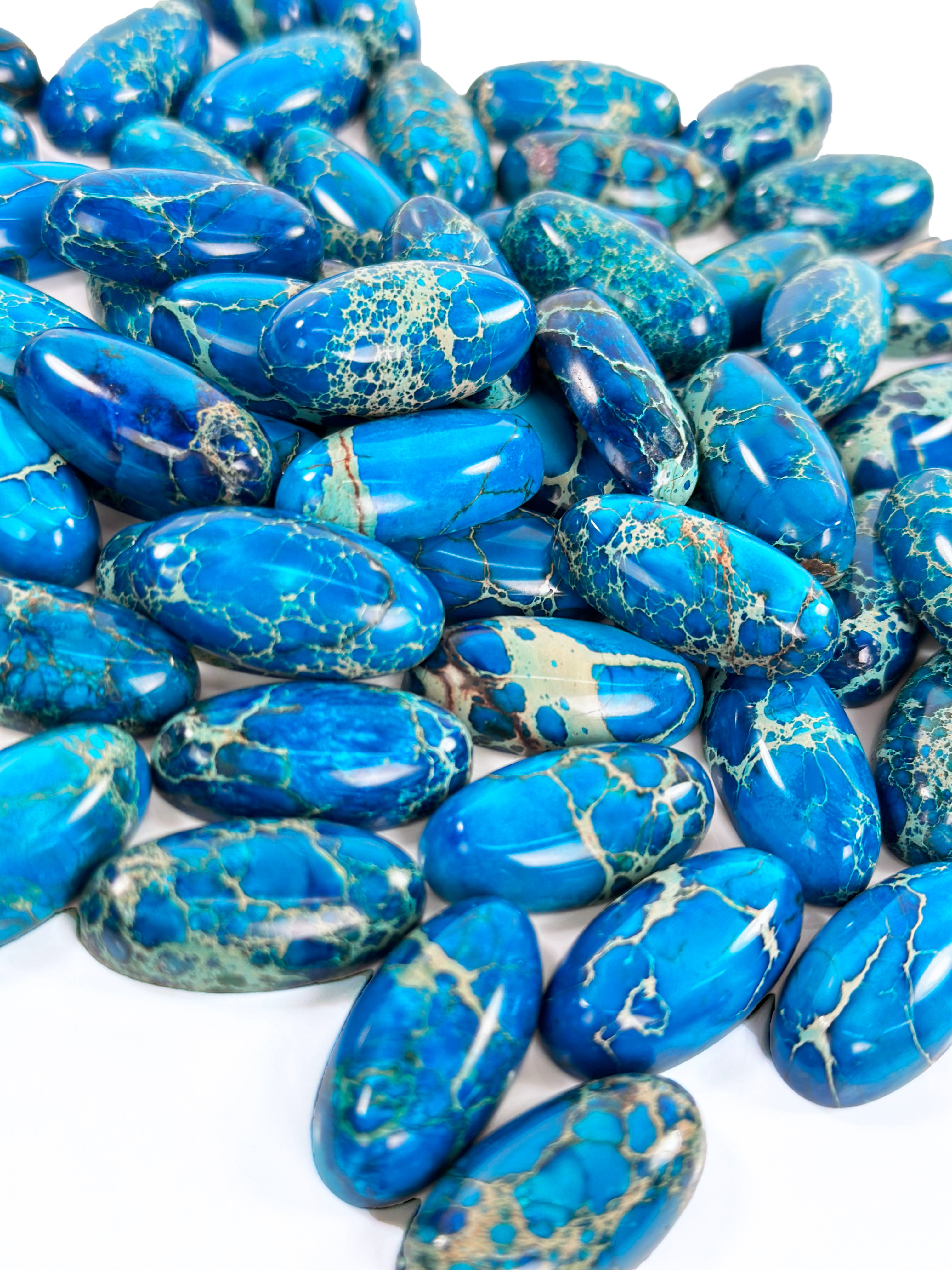 Imperial Blue Terra Jasper 15x28mm Oval Cabochon - Job Lot 150