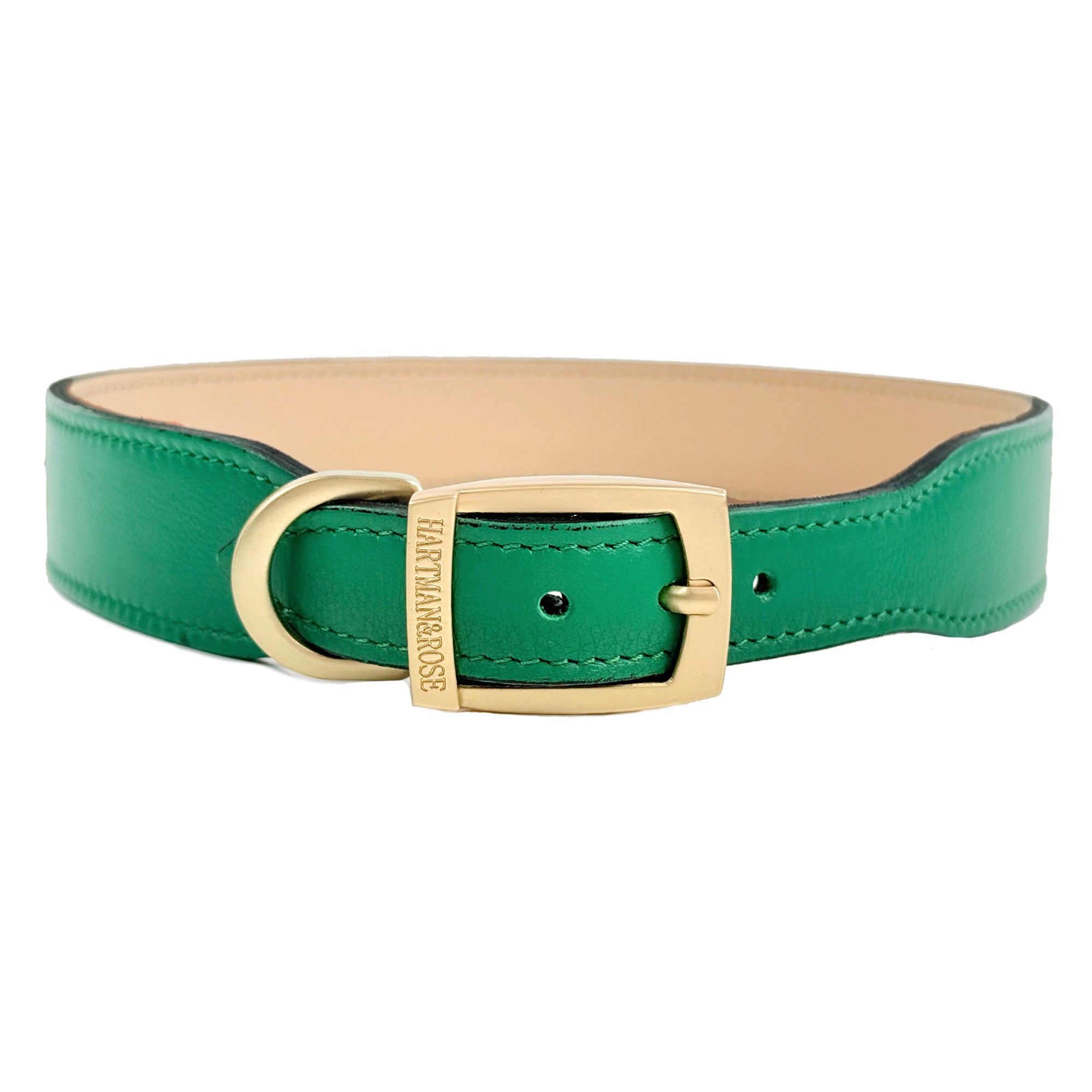 Italian Emerald Green Dog Collar Leather in Gold
