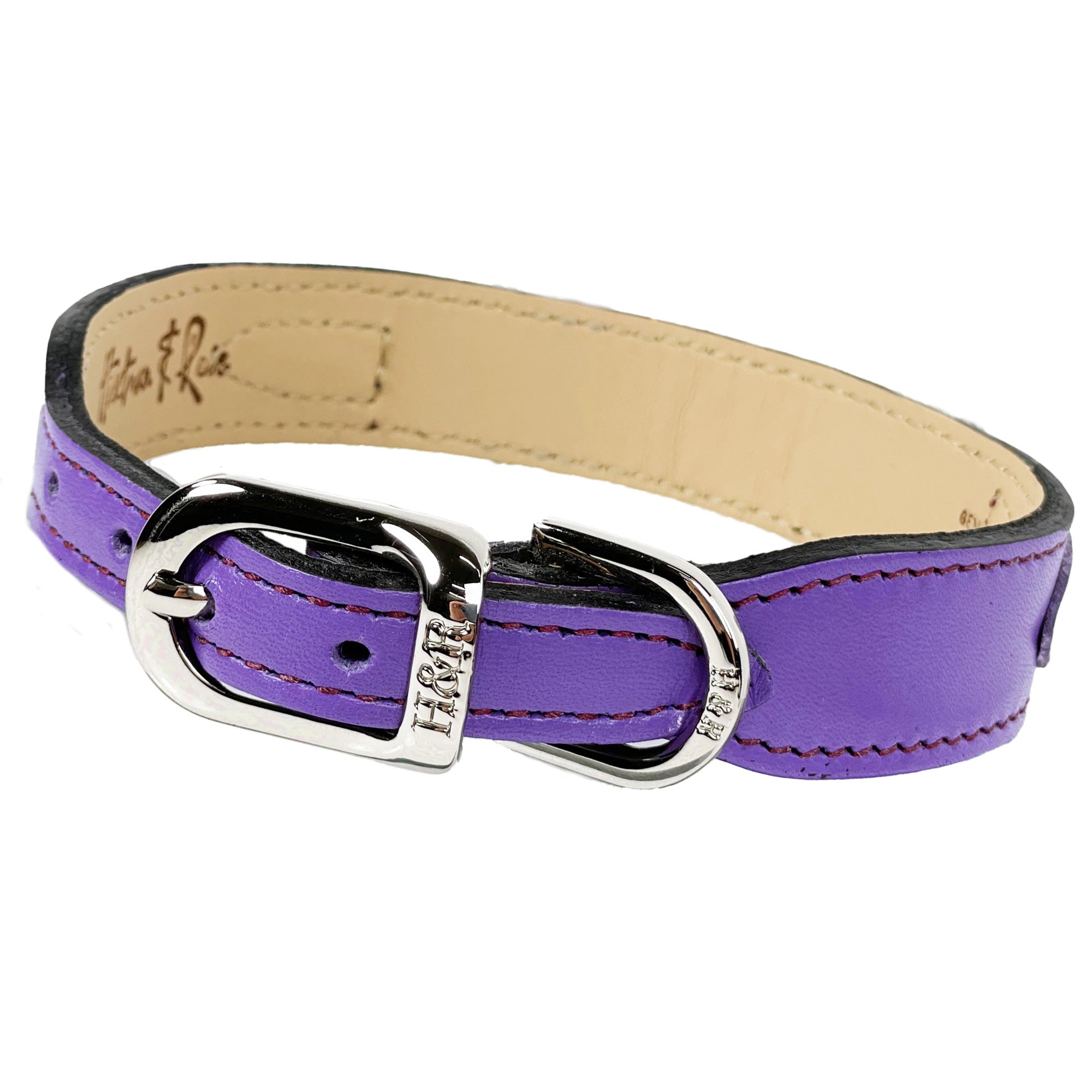Hartman & Rose Leder Hundehalsband Violett Mit Nickel-Applikation - 56-61 Cm, Pflanzlich Gegerbt