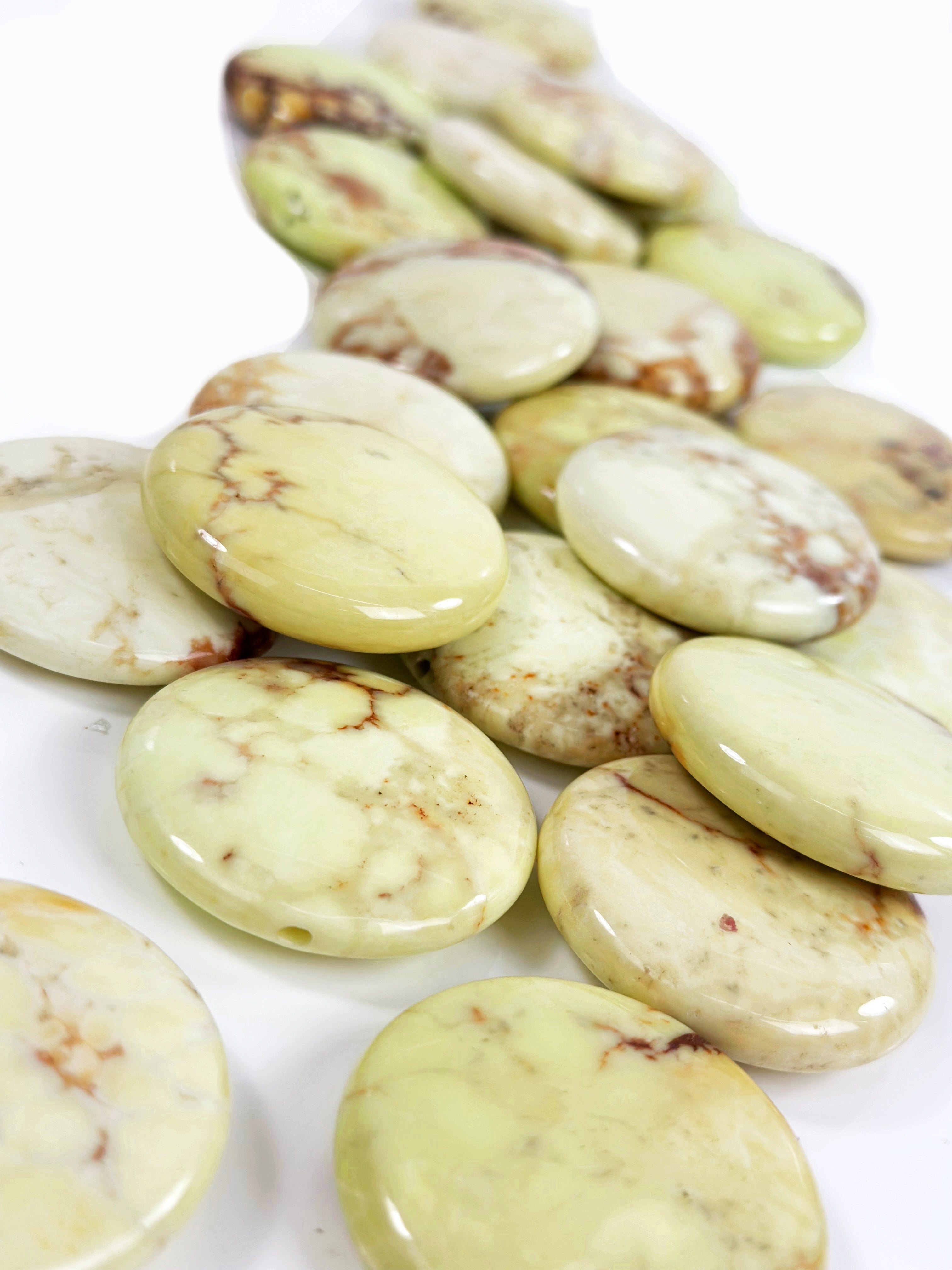 Lemon Chrysoprase Jasper 40mm Puff Round