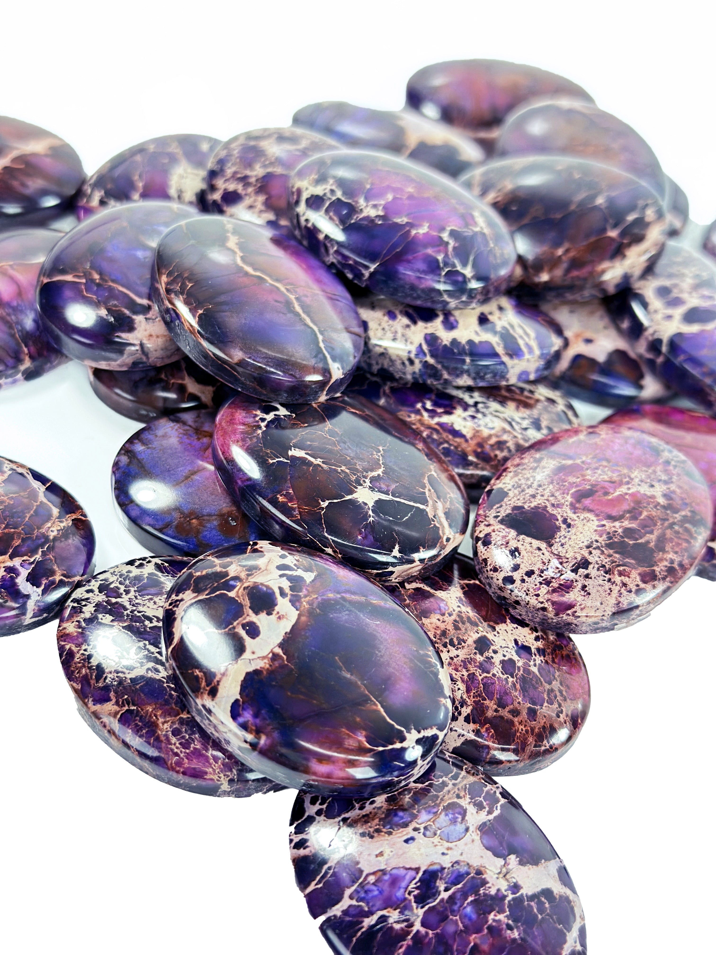 画材 Plum Jasper Genuine Purple Imperial Terra Jasper 30x40mm Oval Cabochon - Job Lot 150