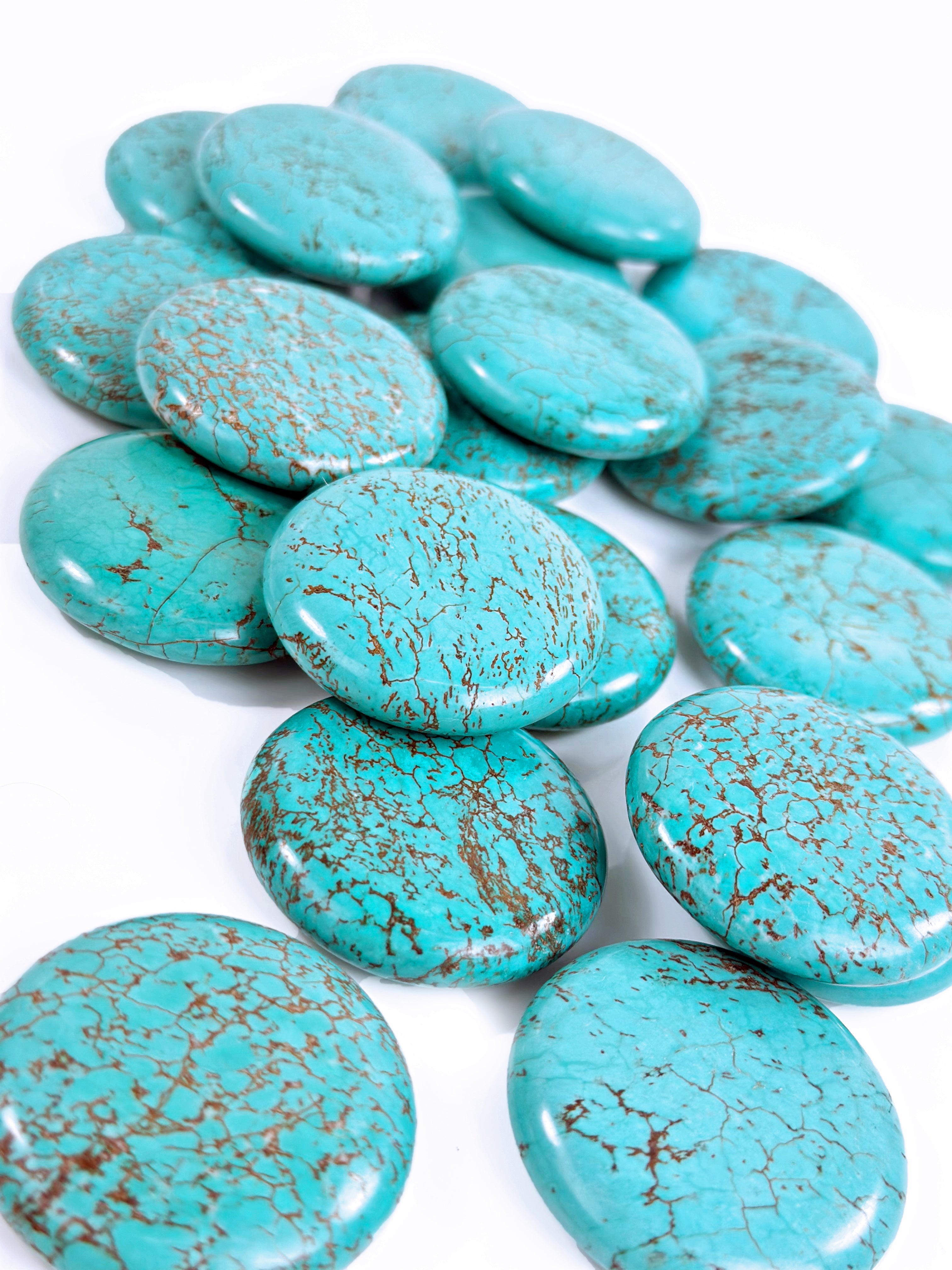 Turquoise Dyed Howlite 40mm Puff Round