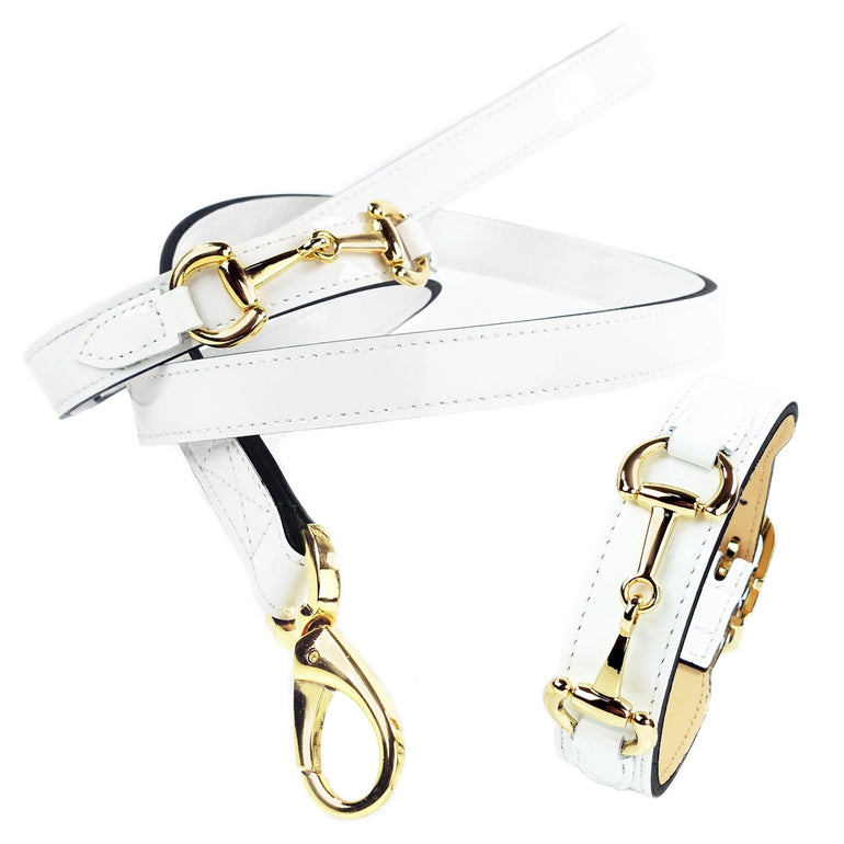 Belmont Lead in White Patent & Gold