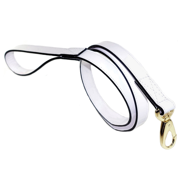 Belmont Lead in White Patent & Gold